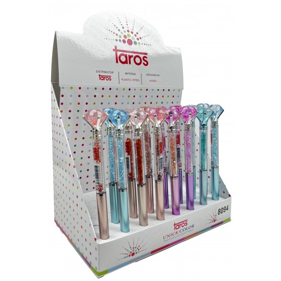 TAROS UNICK COLOR ELMAS TEPELİ İÇİ TAŞLI TÜKENMEZ KALEM 48 Lİ